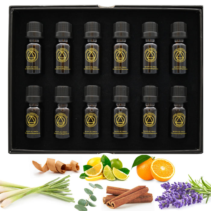 12 Pc Essential Oil Set Lavender Cedarwood Tangerine Tea Tree Scent 0.33oz Aroma