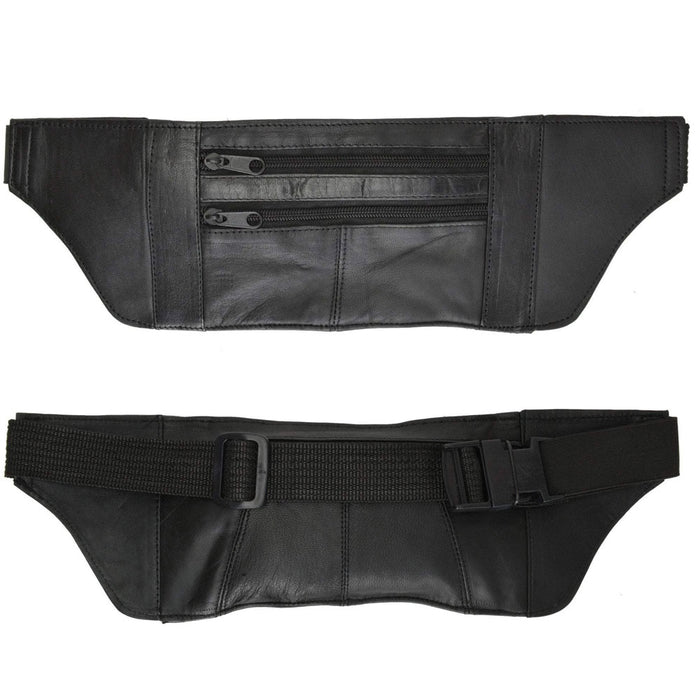 Black Genuine Leather Fanny Pack Waist Bag Pouch Travel Purse Pocket Adjustable