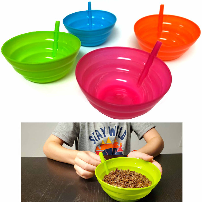 Sip-A-Bowl 14oz 4pk BPA Free Straw Bowls Kids Sip Every Drop Cereal Milk Soup