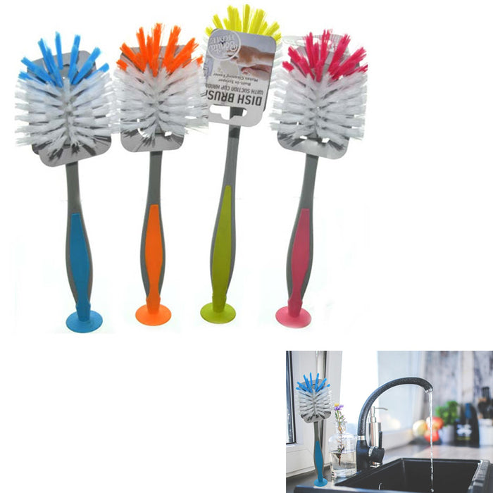 1 Scrub Brush Suction Cup Standing Scrubber Sink Dish Washing Vegetable Kitchen