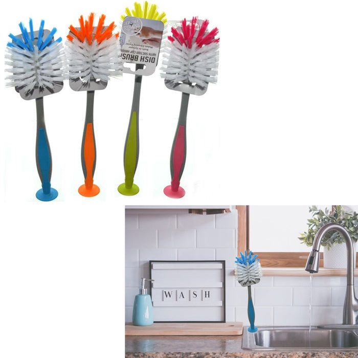 1 Scrub Brush Suction Cup Standing Scrubber Sink Dish Washing Vegetable Kitchen