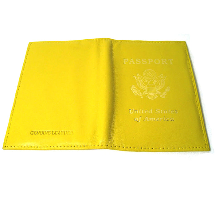 Genuine Leather Passport Holder Yellow Cover Case Travel Wallet Us Seal Gold New