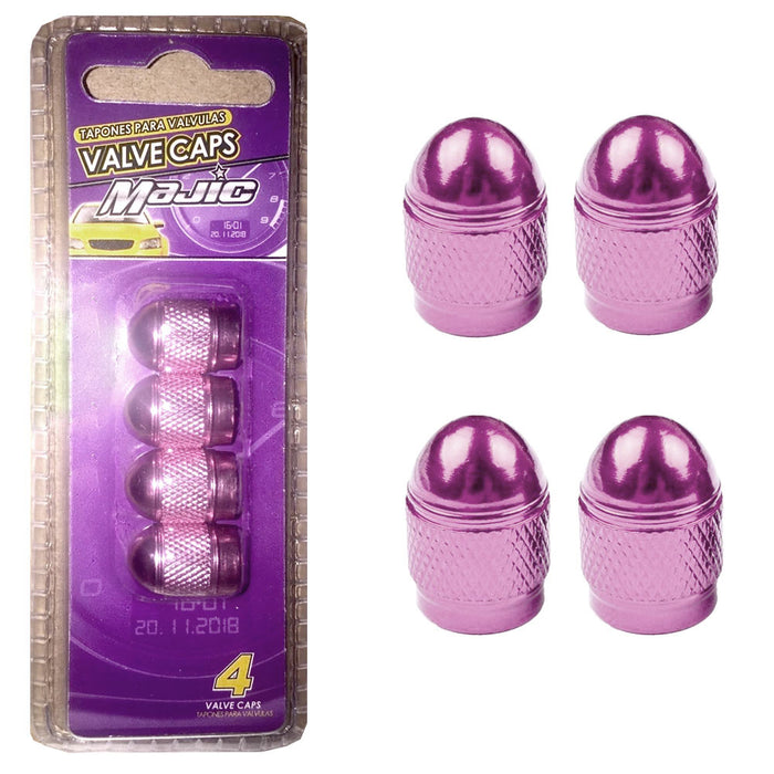 Majic Set of 4 Pink Valve Caps Aluminum Metal Auto Car Tire Stem Dome Universal