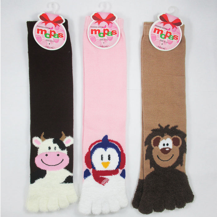 3 Pairs Toe Socks Calf Length Funny Feet Animal Womens Striped Toe Socks Toesox