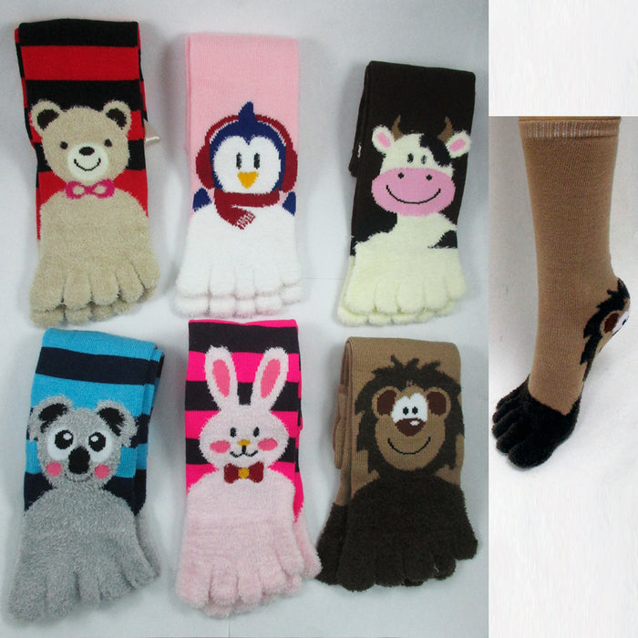 3 Pairs Toe Socks Calf Length Funny Feet Animal Womens Striped Toe Socks Toesox