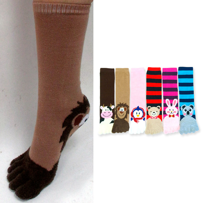 3 Pairs Toe Socks Calf Length Funny Feet Animal Womens Striped Toe Socks Toesox