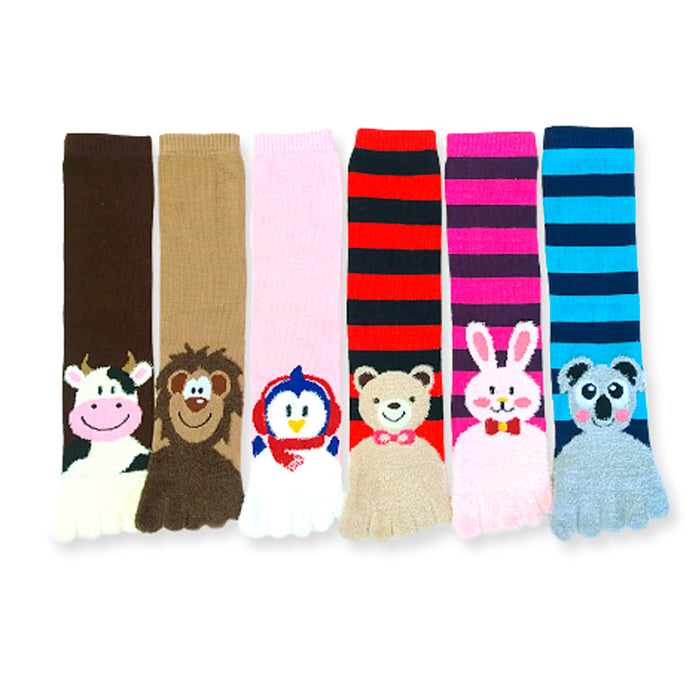 6 Pair ToeSox Calf Length Animal Womens Funny Feet Striped Toe Socks Size 9-11