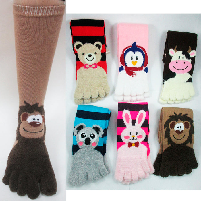 ToeSox 1 Pair Calf Length Funny Feet Animal Women's Striped Toe Socks Size 9-11