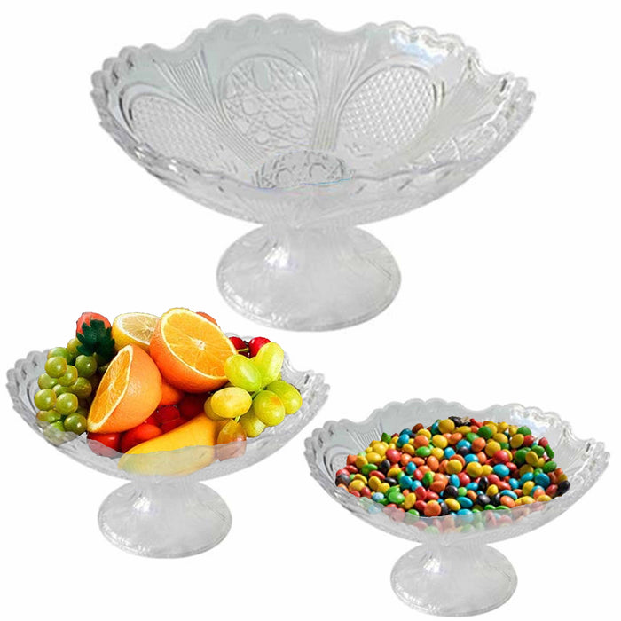 2 Pk Crystal Bowls Footed Fruit Stand Candy Dish Table Decoration Plastic Clear