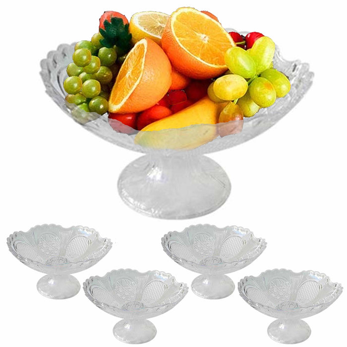 4pc Fruit Bowl Centerpiece Pedestal Crystal Clear Plastic Dessert Display Stand