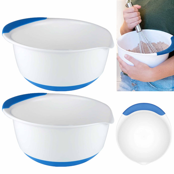 2 Pc Large Non Slip Mixing Bowl Grip Pouring Spout 5qt 159oz Baking Mix Kitchen