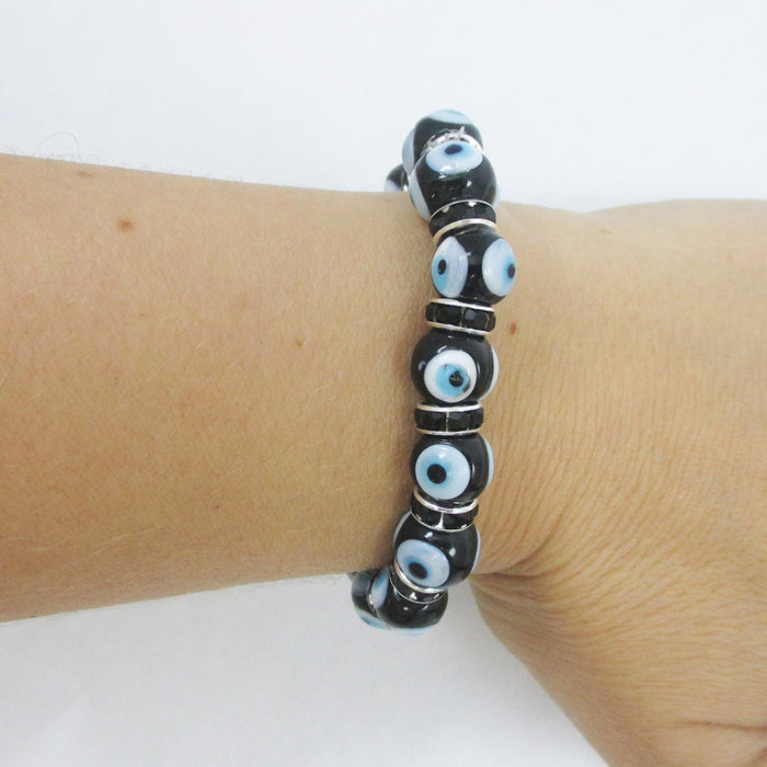 Evil Eye Bracelet Glass Beads Stretch Fatima Hamsa Luck Amulet Jewelry Lampowork