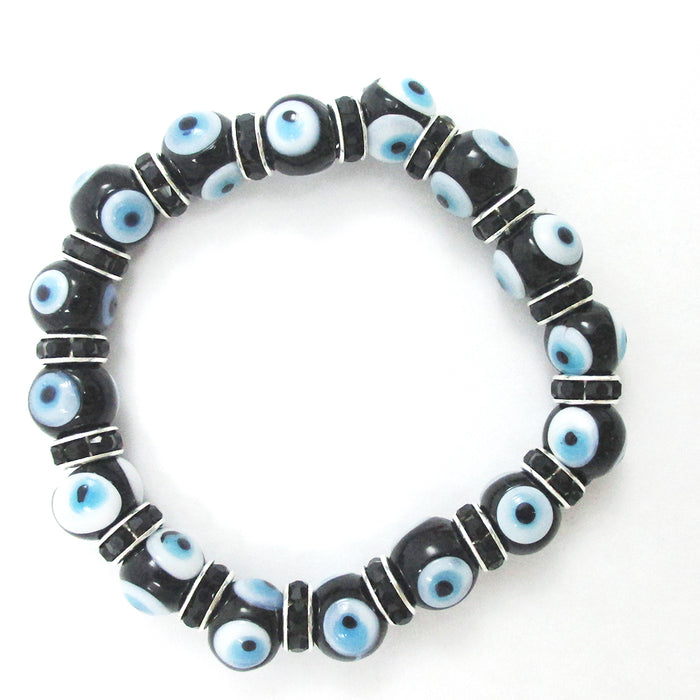 Evil Eye Bracelet Glass Beads Stretch Fatima Hamsa Luck Amulet Jewelry Lampowork