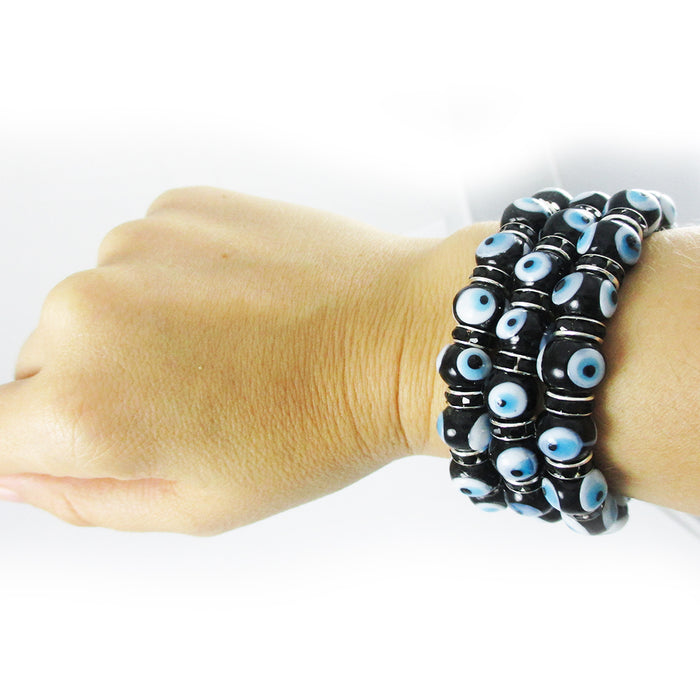 3 Pc Evil Eye Glass Bracelets Lucky Charm Hamsa Lampwork Bead 7" Crystal Jewelry