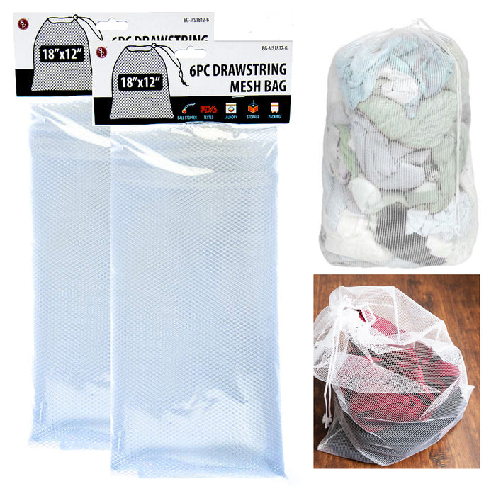 Lot of 12 Laundry Bag Drawstring Mesh Storage Wash Clothes Heavy Duty 18" x 12"