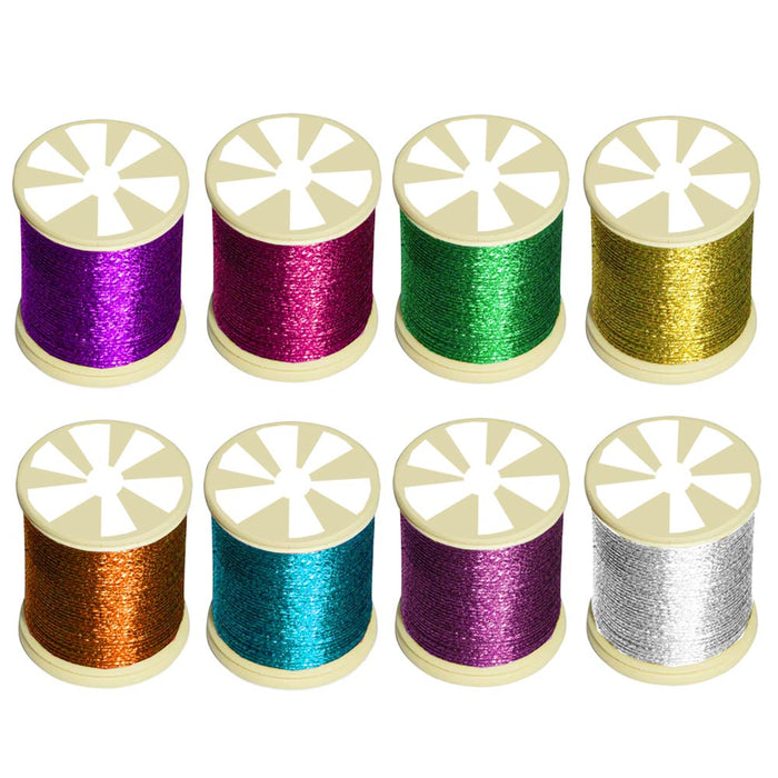 8PC Metallic Glitter Sewing Threads Gold Silver Green Pink Purple L/Blue Violet