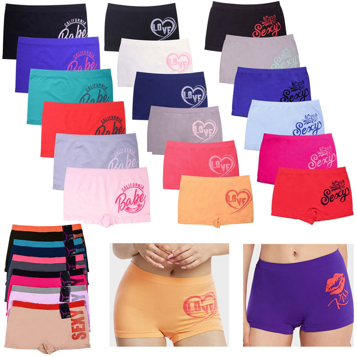 12 Sexy Love Seamless Boyshort Panties Women Underwear Brief Boy Shorts One Size