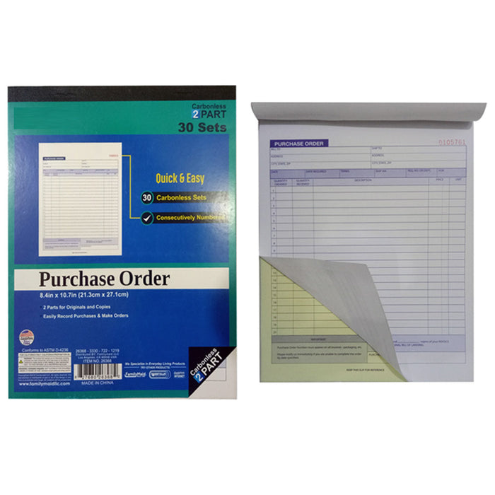 10 Carbonless Purchase Order Books Receipt Duplicate Copy Record 2 Part 30 Sets