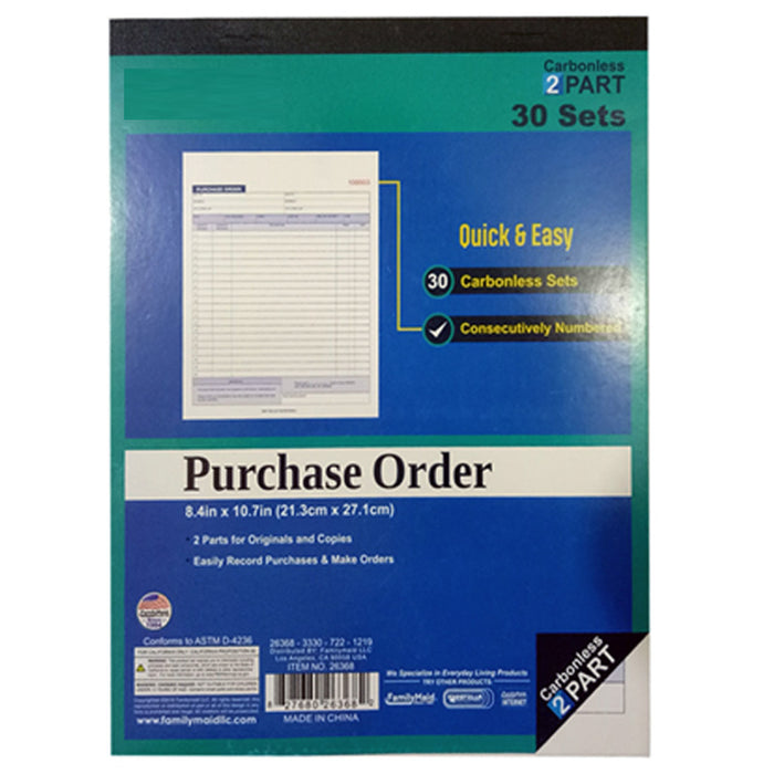 10 Carbonless Purchase Order Books Receipt Duplicate Copy Record 2 Part 30 Sets