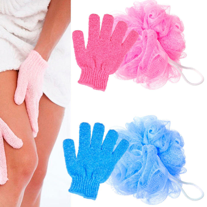 4Pc Shower Bath Glove Mesh Ball Wash Skin Spa Massage Scrub Loofah Body Scrubber