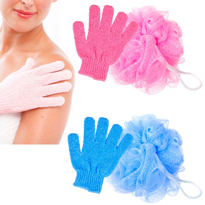 4Pc Shower Bath Glove Mesh Ball Wash Skin Spa Massage Scrub Loofah Body Scrubber