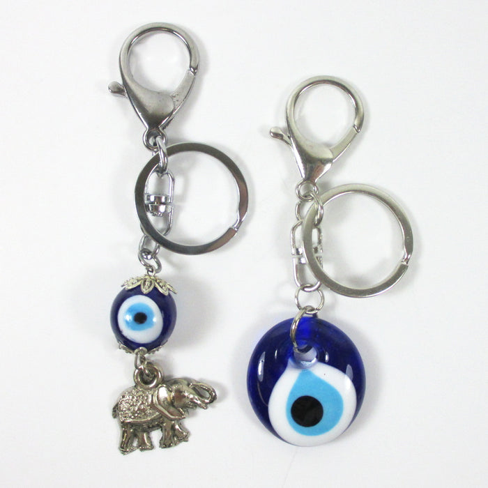 2Pc Keychains Lucky Evil Eye Elephant Key Ring Classic Charm Amulet Purse Gift !