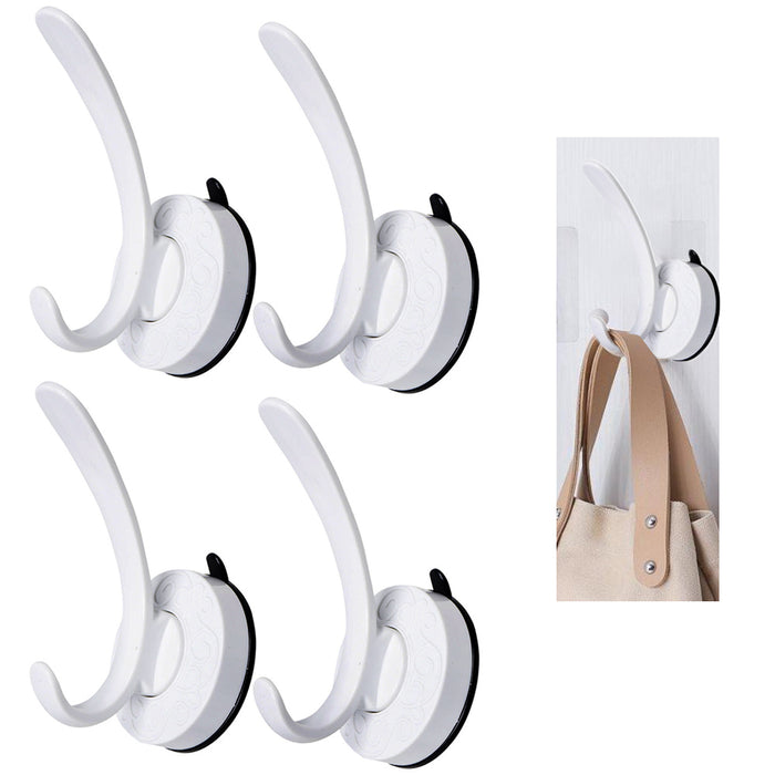 4 Pc White Rod Wall Hooks Coat Bag Holder Mount Rack Door Hanger Suction 4"