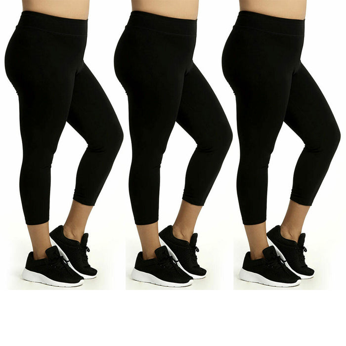 3 PC Womens Yoga Pants Capri Leggings High Waist Fitness Sports Soft Size XL