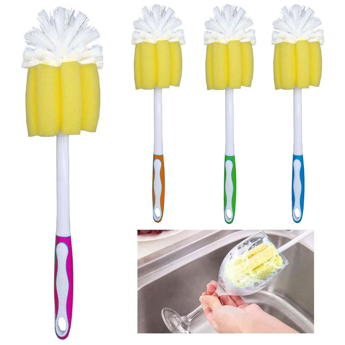 4 Bottle Brush Mug Sponge Dish Glass Scourer Cup Scrubber Kitchen Cleaning Tool