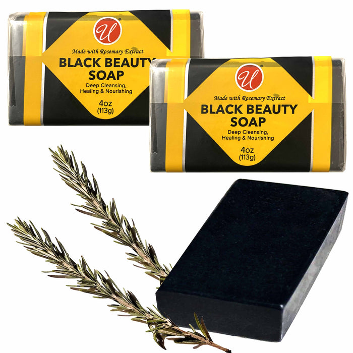 2 Pc African Black Soap Beauty Bar Rosemary Extract All Natural Skin Care 4oz