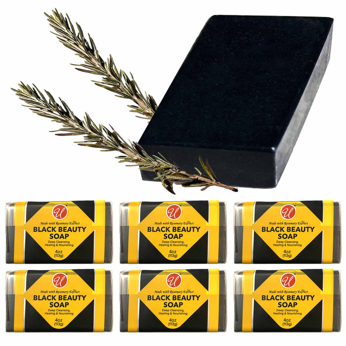 6 Pc Beauty Bar African Black Soap Rosemary Extract Deep Cleansing Skin Care 4oz