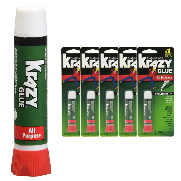 5 Pack Krazy Glue Instant strong Super Glue crazy fast Tube All Purpose Repair