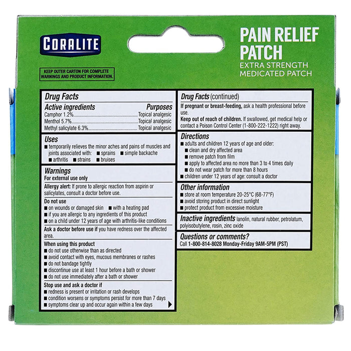 60 Pc Medicated Coralite Pain Relief Patch Extra Strength Menthol Heat Therapy