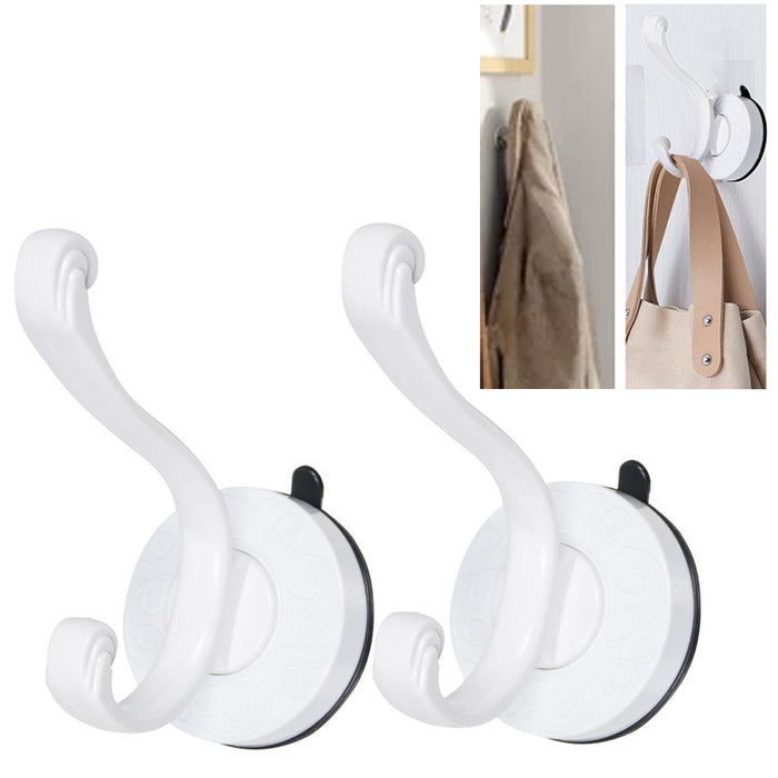 2 Home Decor White Rod Wall Hooks Coat Holder Mount Rack Door Hanger Suction 4"