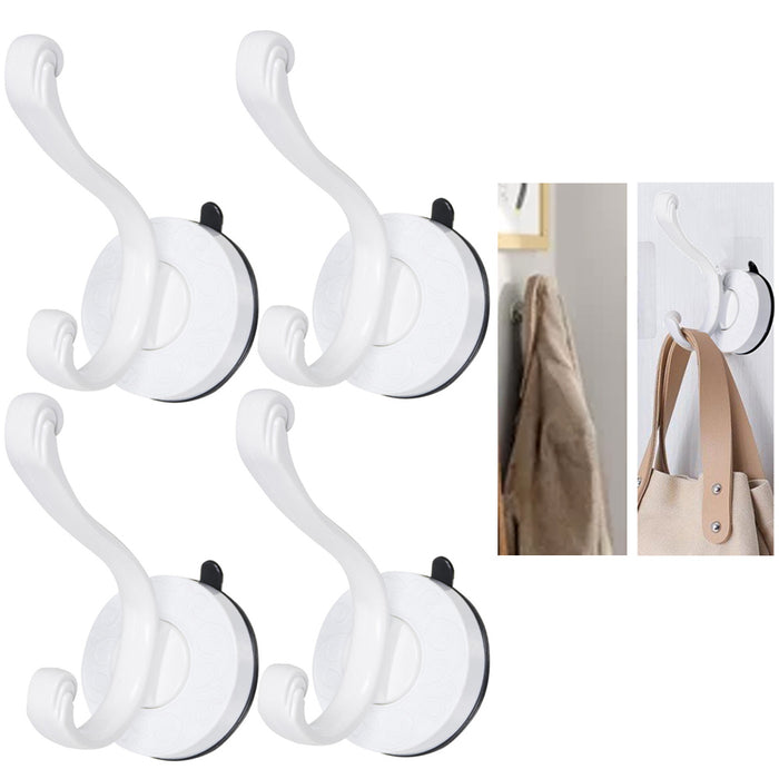 4 Suction Mount White Rod Wall Hooks Home Decor Coat Holder Rack Door Hanger 4"