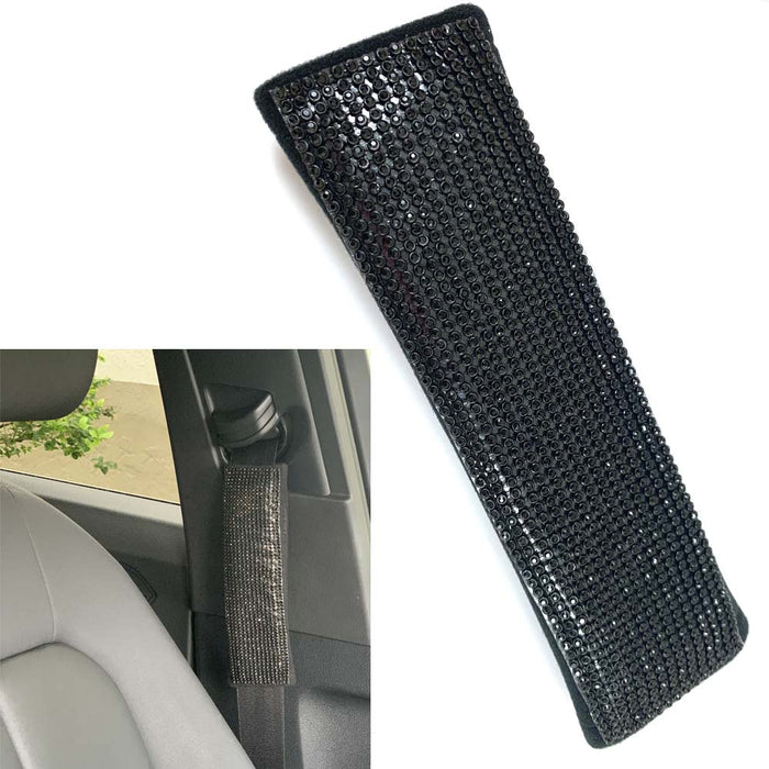 4X Seat Belt Shoulder Pads Bling Cushion Black Crystal Car Pillow Cushion Cover