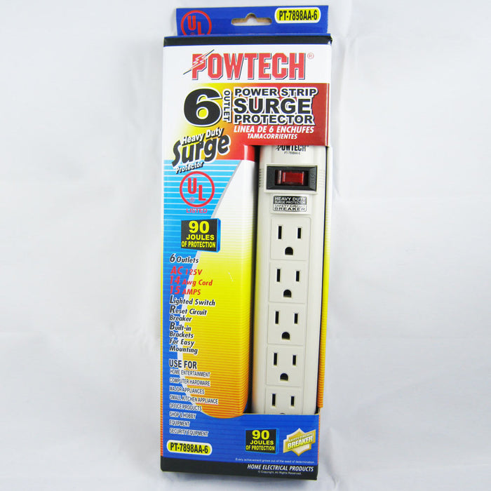 6 Outlet Power Strip With Surge Protection 6 ft Cord 6outlet 90 Joules New UL  !