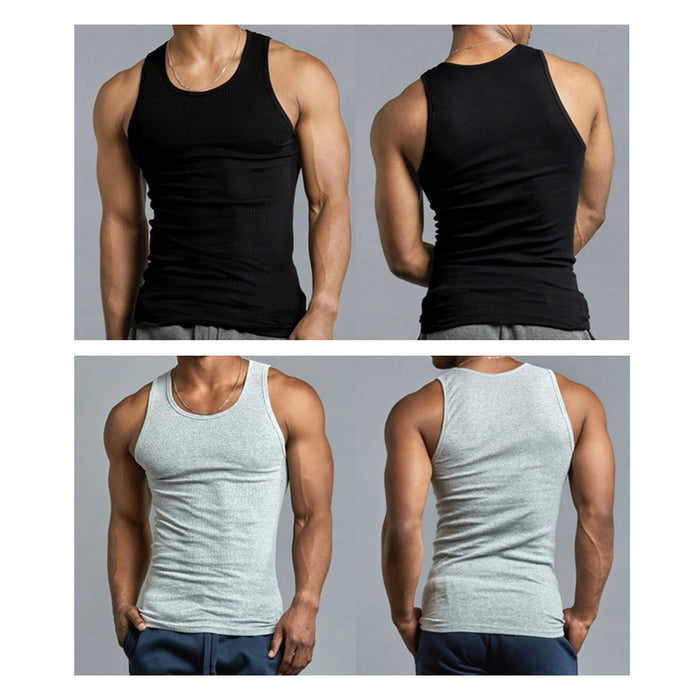 3 X Mens Tank Tops 100% Cotton A-Shirt Ribbed Pack Undershirt Black Gray XLarge