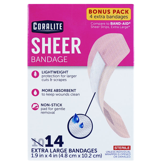 70 Ct Sheer Adhesive Bandages 4" Extra Large Flexible Wound Dressing Sterile Pad