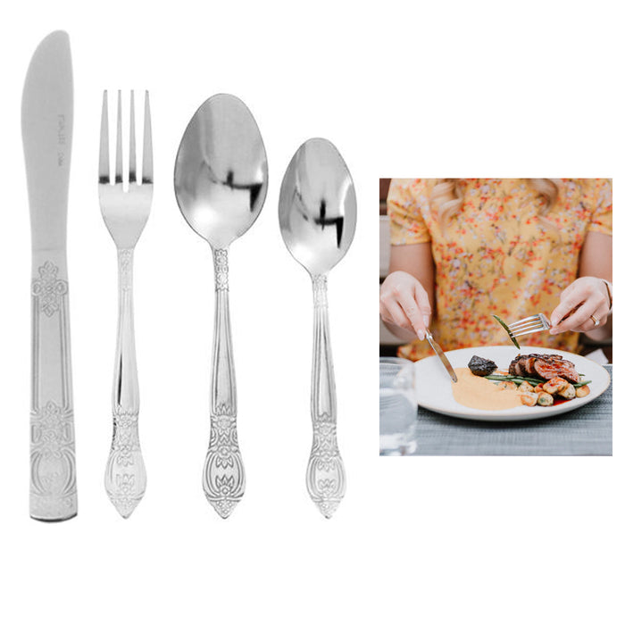 16 Pc Flatware Set Silverware Cutlery Stainless Steel Knife Fork Spoon Teaspoon