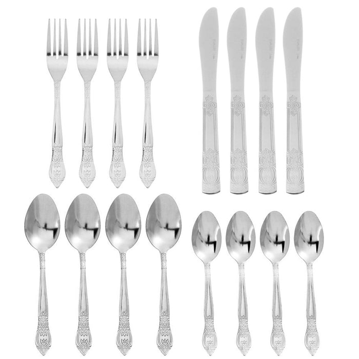 16 Pc Flatware Set Silverware Cutlery Stainless Steel Knife Fork Spoon Teaspoon