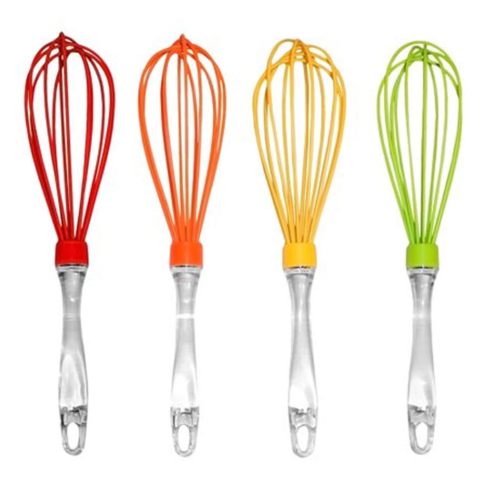 4 Pk Silicone Coated Whisk Cooking Utensil Egg Beater Non Scratch Sturdy Blender