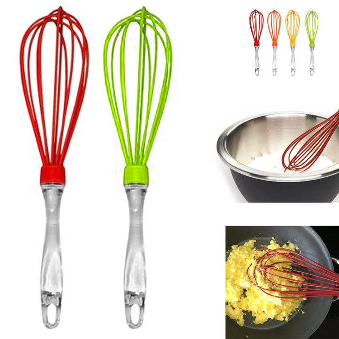 4 Pk Silicone Coated Whisk Cooking Utensil Egg Beater Non Scratch Sturdy Blender