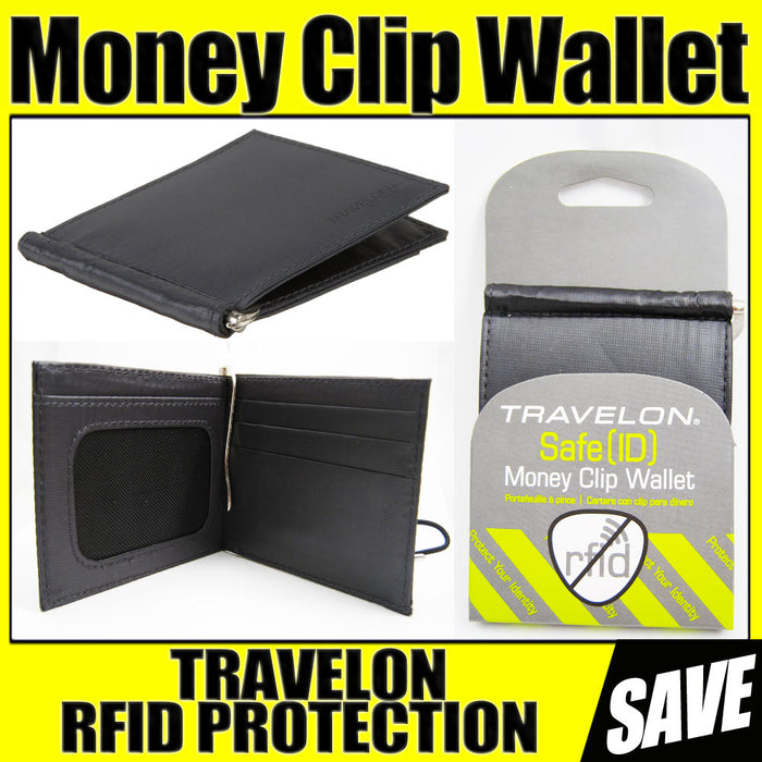 Safe Id Money Clip Men Wallet Black Leather Protect Slim Pocket Cards Travelon