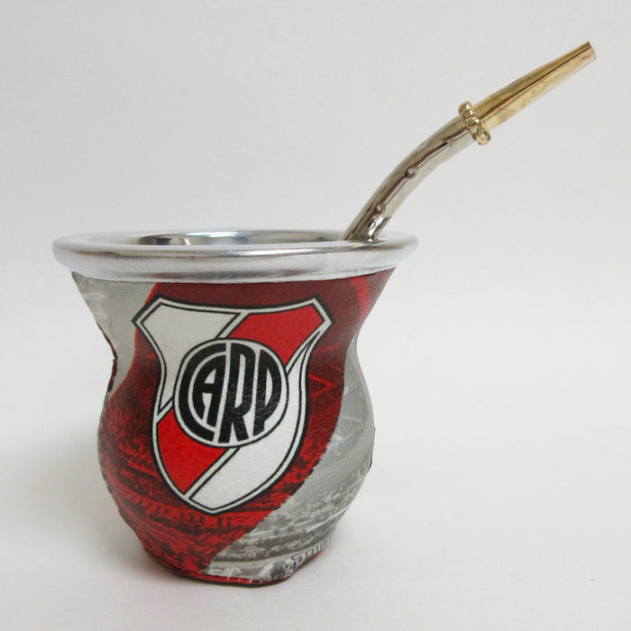 River Plate Argentina Mate Gourd Glass Cup W/ Bombilla Straw Tea Drink Kit 5652