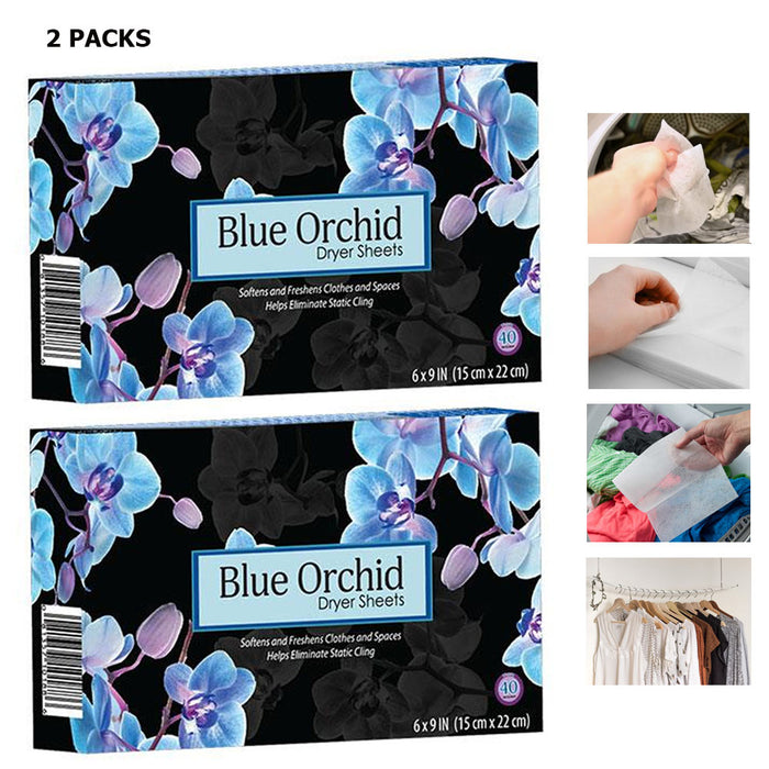 Fabric Softener Sheets 2 x 40ct Clean Soft Clothes Blue Orchid Dryer Sheet Laundry