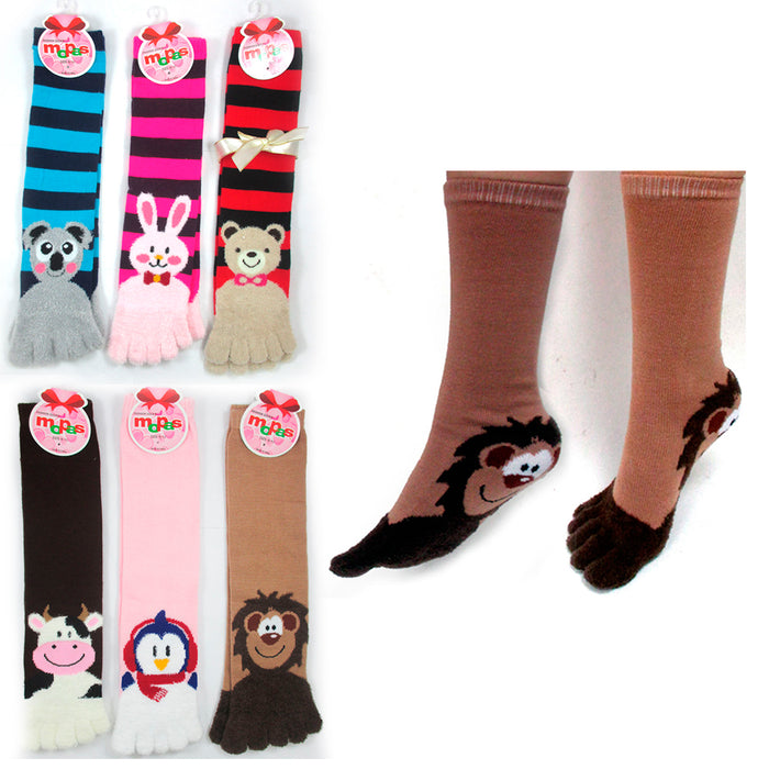 3 Pairs Toe Socks Calf Length Funny Feet Animal Womens Striped Toe Socks Toesox