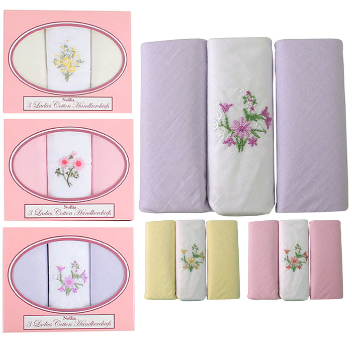 6 Pack Ladies Embroidered Handkerchief Colored Embroidered Hankies Floral Women