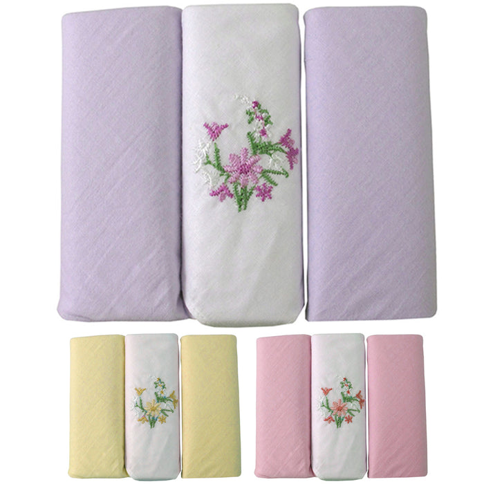 6 Pack Ladies Embroidered Handkerchief Colored Embroidered Hankies Floral Women