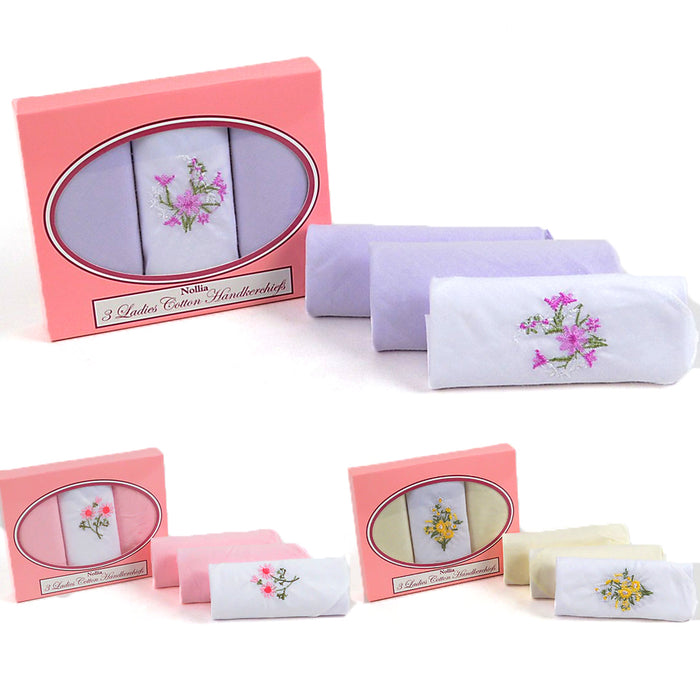 6 Pack Ladies Embroidered Handkerchief Colored Embroidered Hankies Floral Women